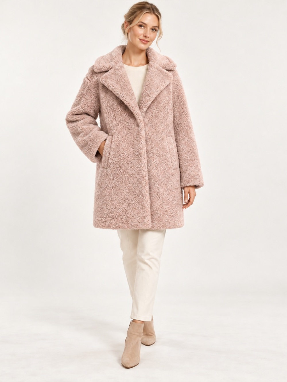 Love Token Blush Pink Teddy Faux Fur Coat Size M